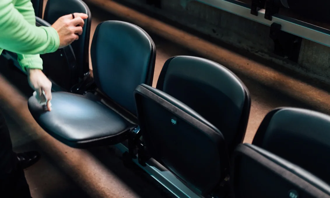 Seats within the arena being checked.